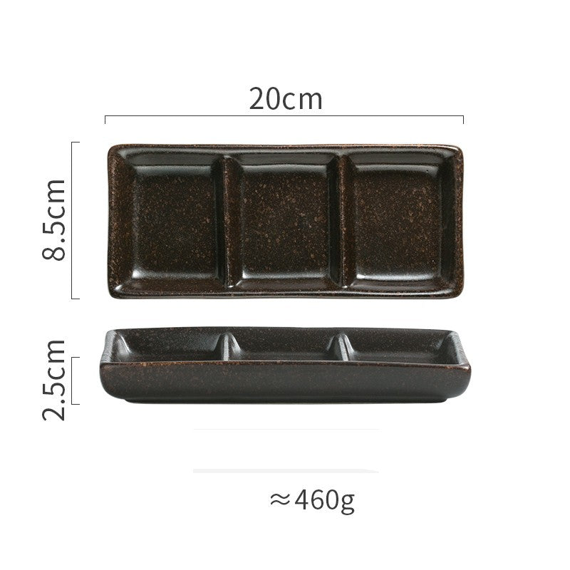 Japanese Porcelain Three-Compartment Serving Tray – With Integrated Dipping Well