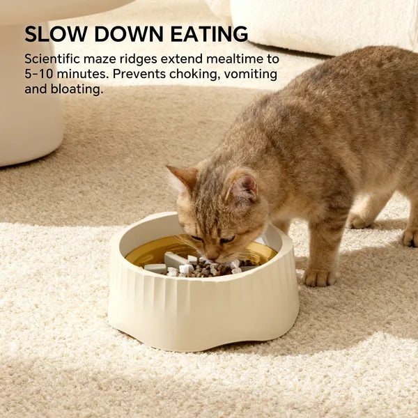 2-in-1 Dual Mode Large Plastic Cat Slow Feeder Bowl, Switchable Fast&Slow Feed