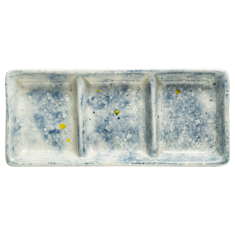 Japanese Porcelain Three-Compartment Serving Tray – With Integrated Dipping Well