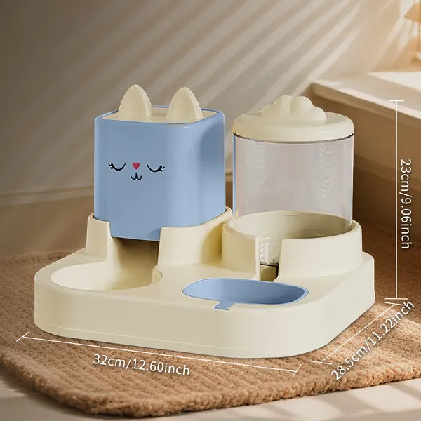 Automatic Pet Feeder 2 in 1, with 2200mL-74oz Water Fountain, 1800mL- 60oz Food Dispenser
