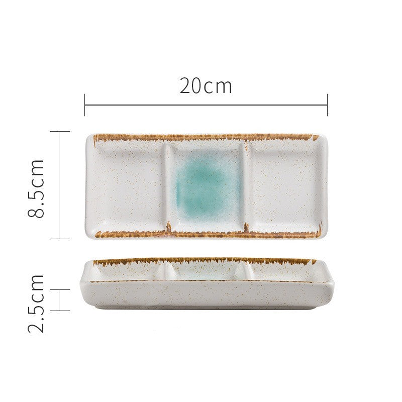 Japanese Porcelain Three-Compartment Serving Tray – With Integrated Dipping Well