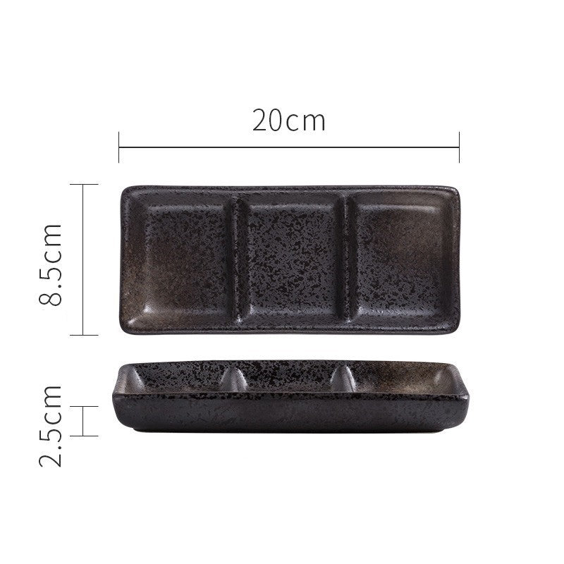 Japanese Porcelain Three-Compartment Serving Tray – With Integrated Dipping Well