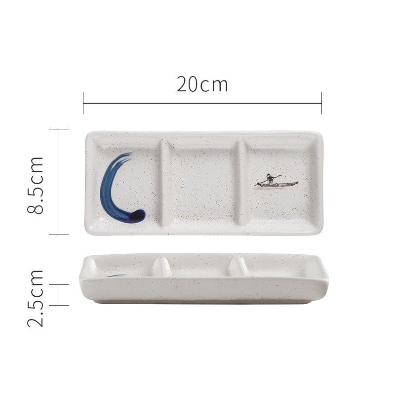 Japanese Porcelain Three-Compartment Serving Tray – With Integrated Dipping Well