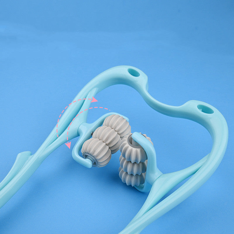 6-Roller Cervical Neck Massager: Ergonomic Swan Design w/ Natural Jade Scraping Tool | Pain Relief for Office Workers