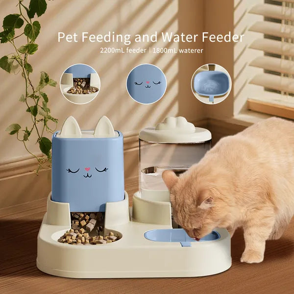 Automatic Pet Feeder 2 in 1, with 2200mL-74oz Water Fountain, 1800mL- 60oz Food Dispenser