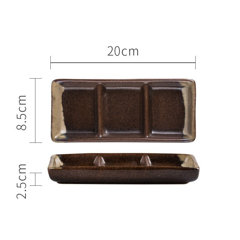 Japanese Porcelain Three-Compartment Serving Tray – With Integrated Dipping Well