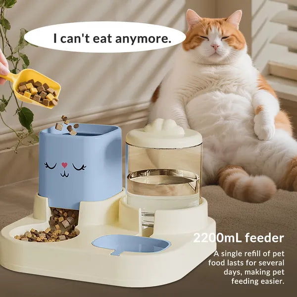 Automatic Pet Feeder 2 in 1, with 2200mL-74oz Water Fountain, 1800mL- 60oz Food Dispenser