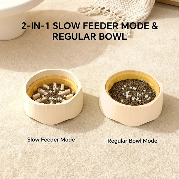 2-in-1 Dual Mode Large Plastic Cat Slow Feeder Bowl, Switchable Fast&Slow Feed