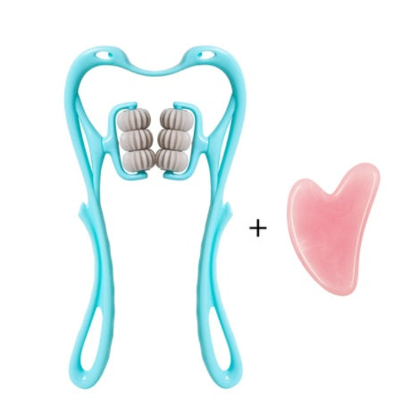 6-Roller Cervical Neck Massager: Ergonomic Swan Design w/ Natural Jade Scraping Tool | Pain Relief for Office Workers