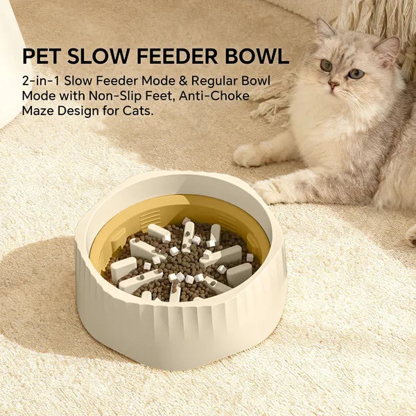 2-in-1 Dual Mode Large Plastic Cat Slow Feeder Bowl, Switchable Fast&Slow Feed