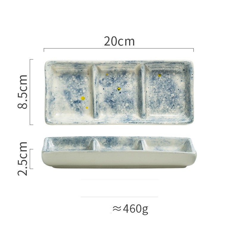 Japanese Porcelain Three-Compartment Serving Tray – With Integrated Dipping Well