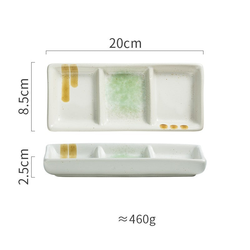 Japanese Porcelain Three-Compartment Serving Tray – With Integrated Dipping Well