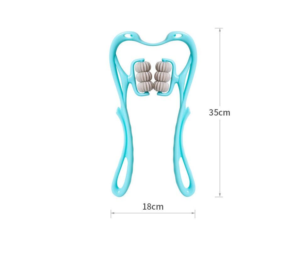 6-Roller Cervical Neck Massager: Ergonomic Swan Design w/ Natural Jade Scraping Tool | Pain Relief for Office Workers