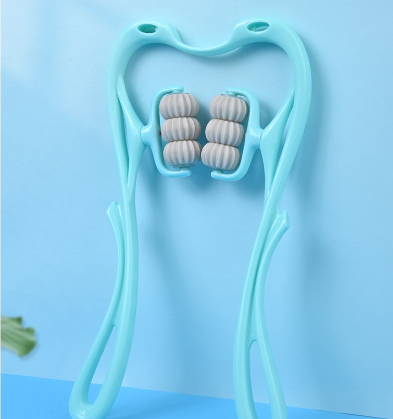 6-Roller Cervical Neck Massager: Ergonomic Swan Design w/ Natural Jade Scraping Tool | Pain Relief for Office Workers
