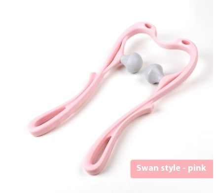 6-Roller Cervical Neck Massager: Ergonomic Swan Design w/ Natural Jade Scraping Tool | Pain Relief for Office Workers
