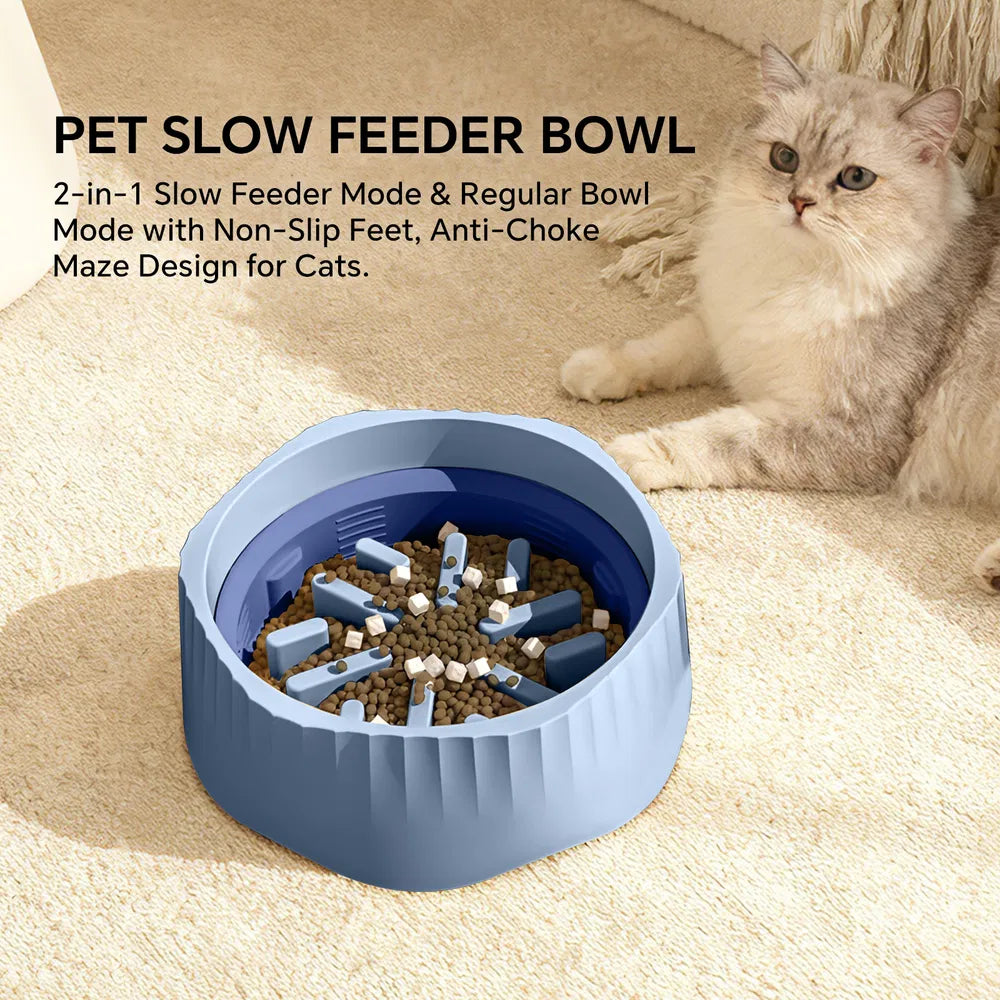2-in-1 Dual Mode Large Plastic Cat Slow Feeder Bowl, Switchable Fast&Slow Feed
