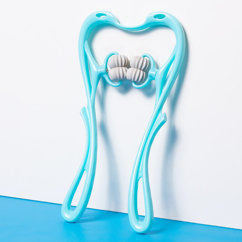 6-Roller Cervical Neck Massager: Ergonomic Swan Design w/ Natural Jade Scraping Tool | Pain Relief for Office Workers