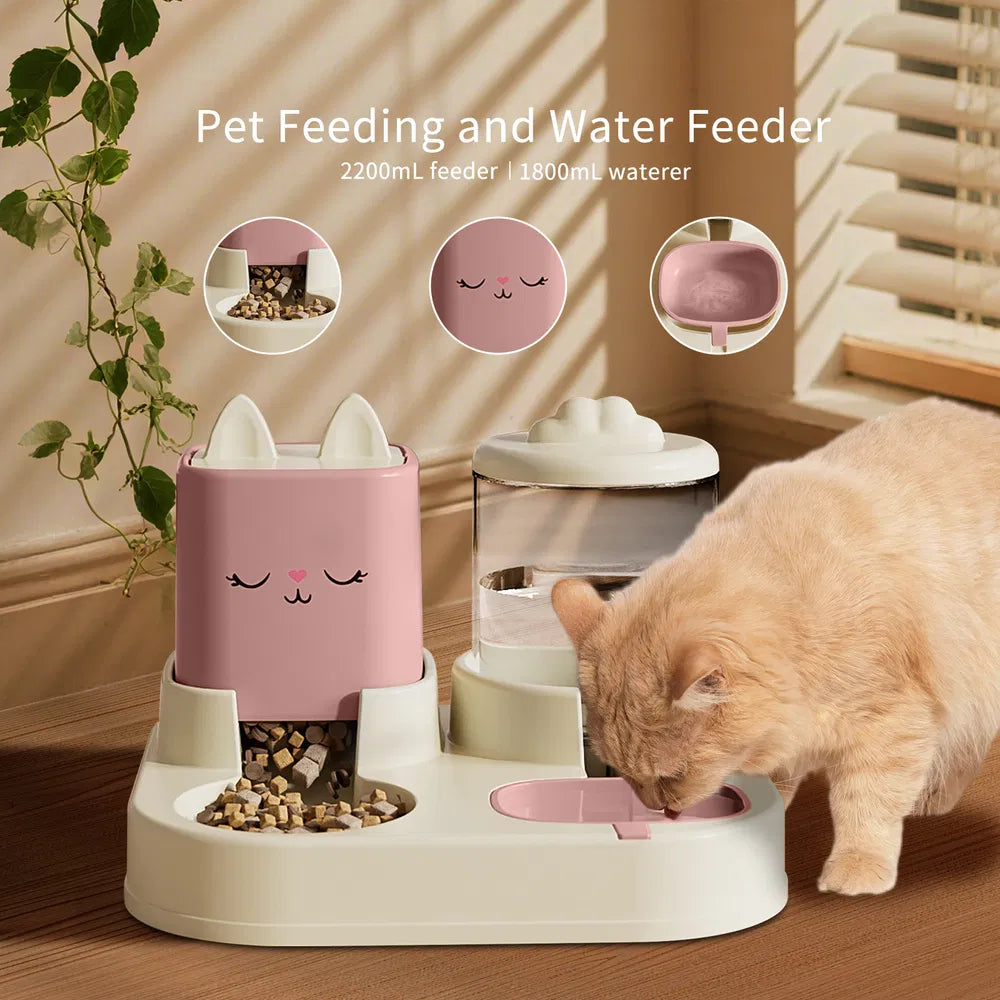 Automatic Pet Feeder 2 in 1, with 2200mL-74oz Water Fountain, 1800mL- 60oz Food Dispenser
