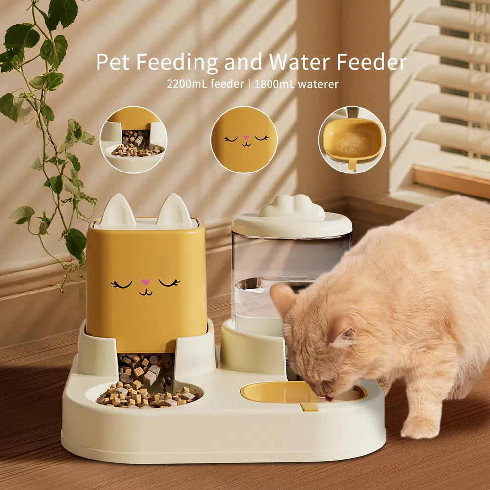 Automatic Pet Feeder 2 in 1, with 2200mL-74oz Water Fountain, 1800mL- 60oz Food Dispenser