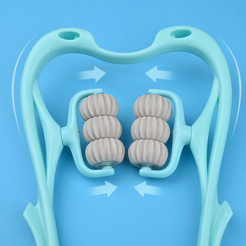 6-Roller Cervical Neck Massager: Ergonomic Swan Design w/ Natural Jade Scraping Tool | Pain Relief for Office Workers