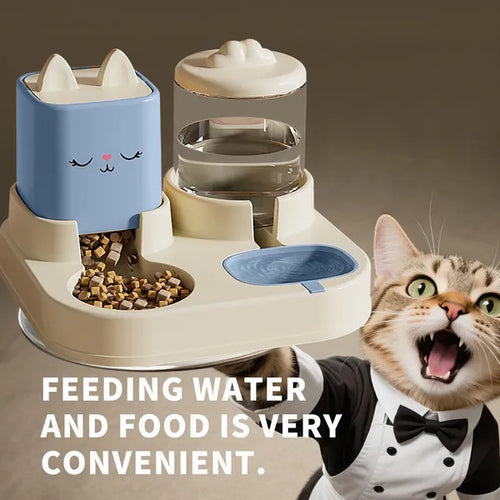 Automatic Pet Feeder 2 in 1, with 2200mL-74oz Water Fountain, 1800mL- 60oz Food Dispenser